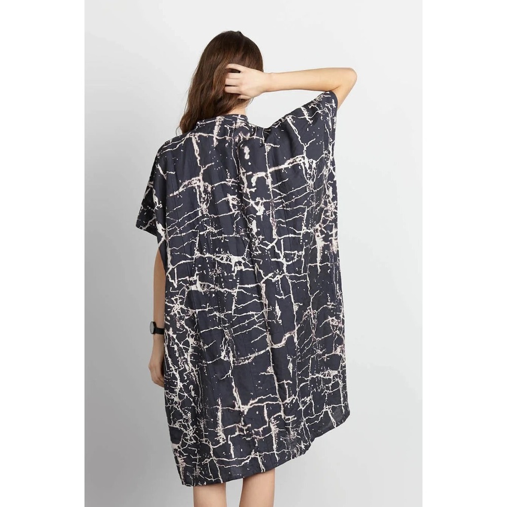 Emerson Fry Kaftan Dress Black White Organic Linen One Size Boho Resort